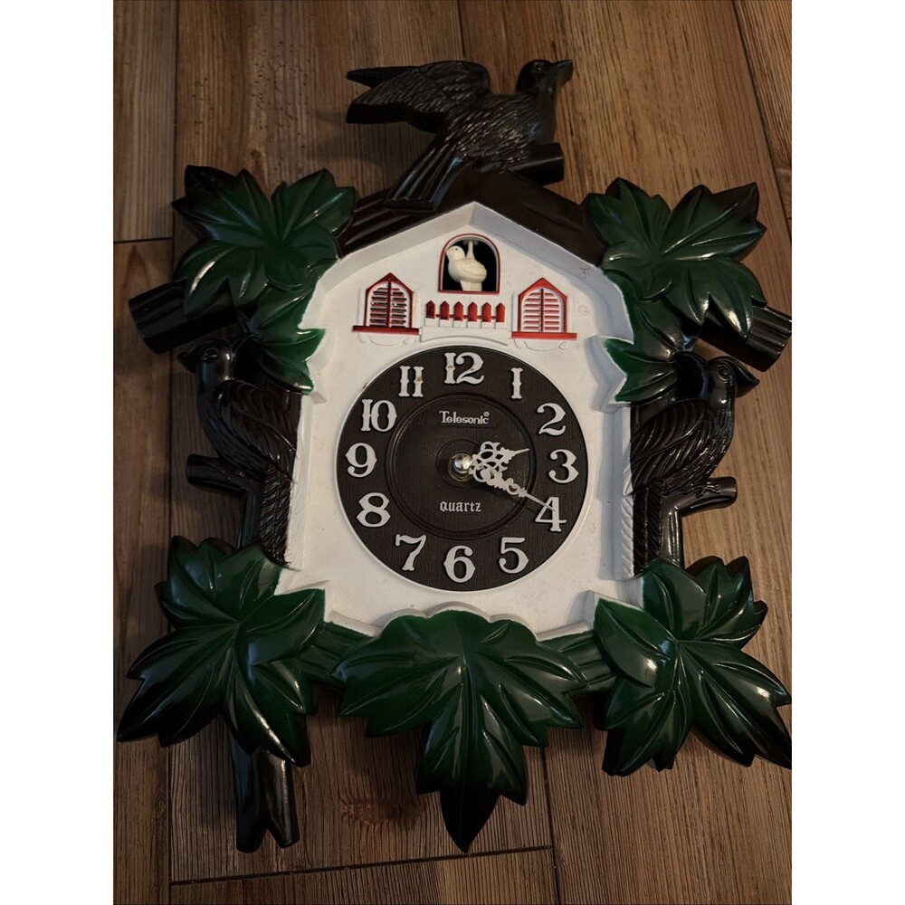 Vintage Telesonic Plastic Cuckoo Clock- Black. Parts Only!  Excellent Body Cond.